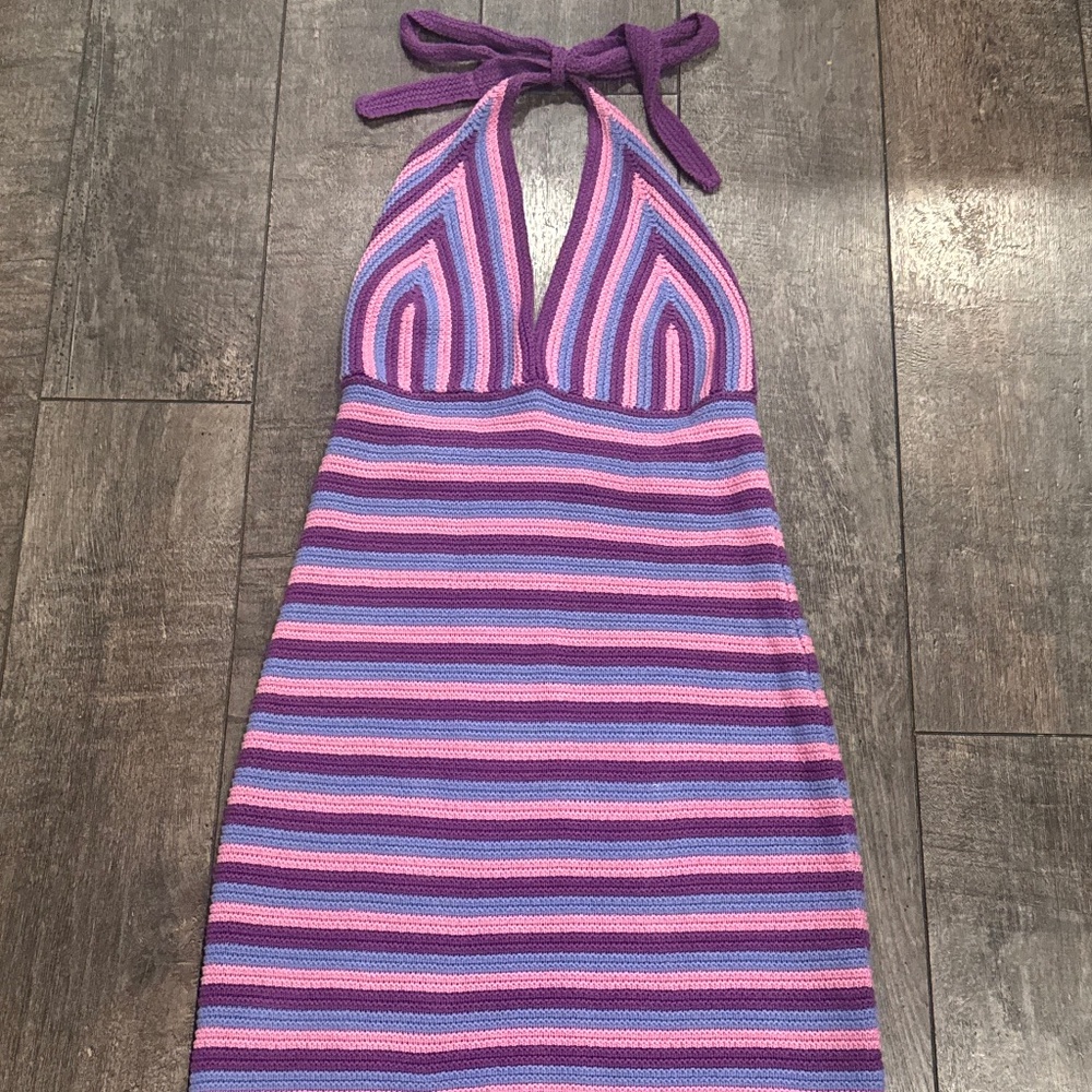 Wild Fable Knit Pink & Purple Striped Halter Dress